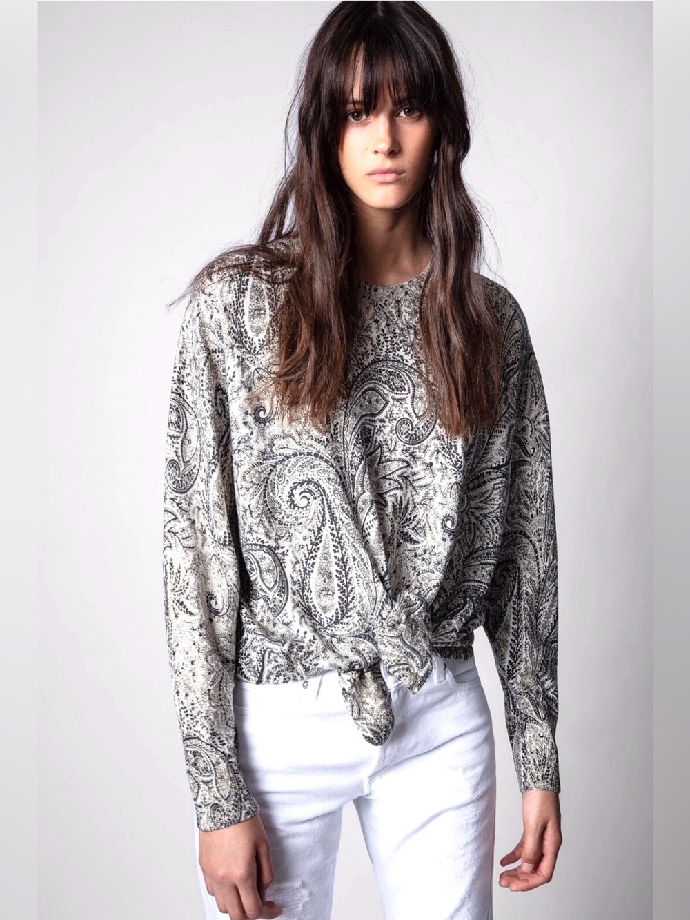 ZADIG & VOLTAIRE Ruby Paisley Top 100% Marino Wool Pullover Sweater Sz S